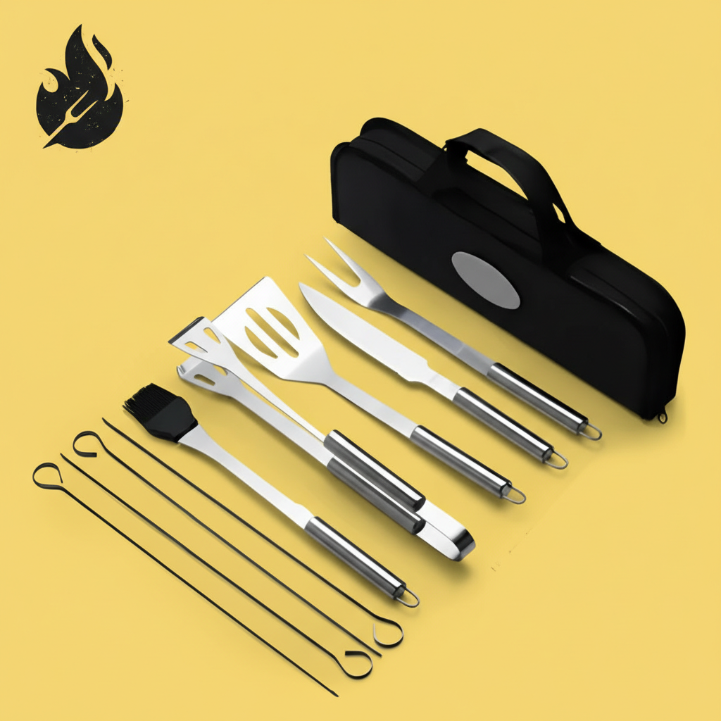 Conjunto de Churrasco 9 Peças em Inox Profissional – Com Bolsa