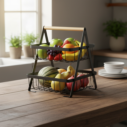 Fruteira de Mesa Articulada em Aço Inoxidável 2 Andares