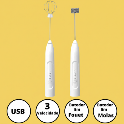 Mini Batedor Mixer Elétrico Portátil – Premium, Branco, Bivolt