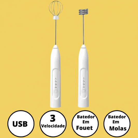 Mini Batedor Mixer Elétrico Portátil – Premium, Branco, Bivolt