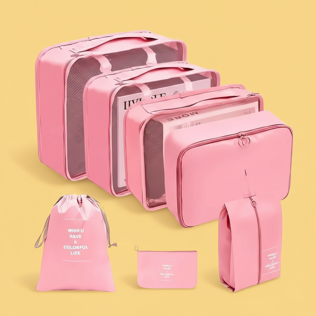 Kit Organizador de Mala para Viagem 7 Peças – Bege Claro ou Rosa