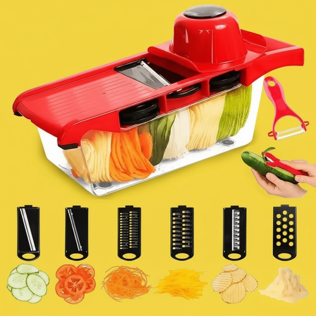 Mandoline Multifuncional 6 em 1 – Cortador de Legumes Rápido e Prático