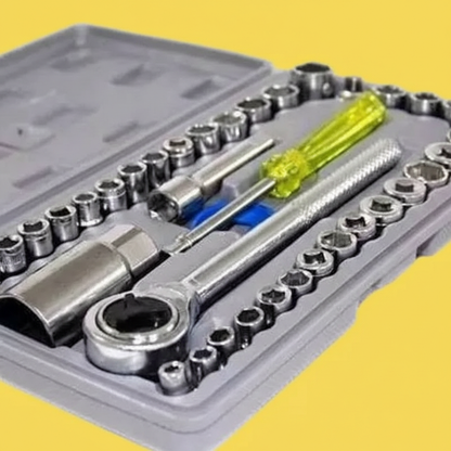 Jogo de Ferramentas 40 Peças com Soquetes – Maleta Cinza, Uso Automotivo e Doméstico