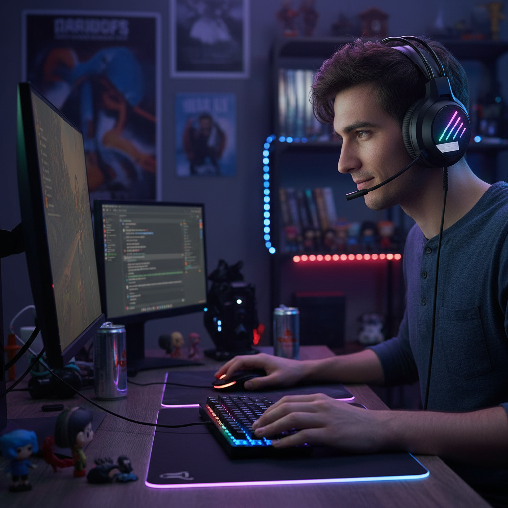 Fone Headset Gamer RGB Rainbow – Preto, Som Imersivo e Iluminação LED