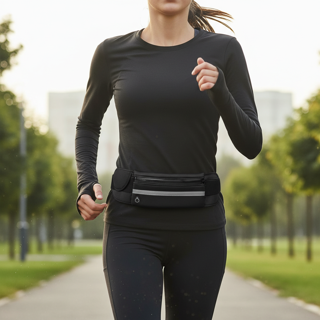 Pochete Fitness Preta para Corrida e Academia – Leve, Ajustável e Discreta