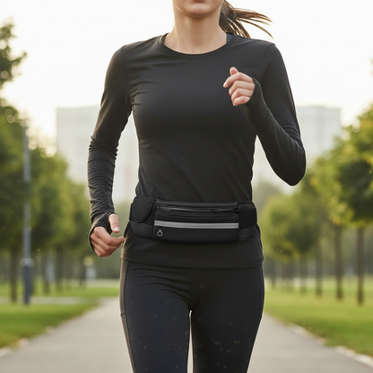 Pochete Fitness Preta para Corrida e Academia – Leve, Ajustável e Discreta