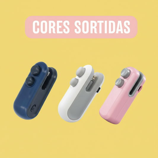 Mini Seladora Portátil para Sacos Plásticos – Azul, Branco ou Rosa