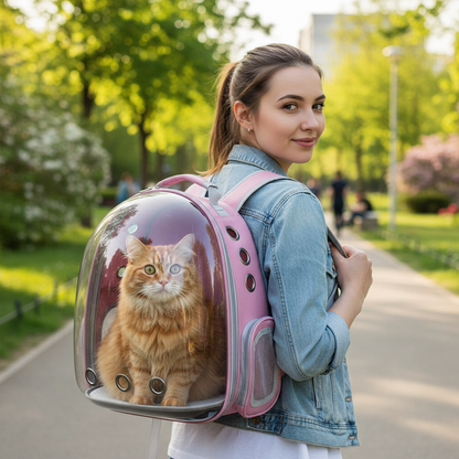 Mochila Pet de Transporte para Cães e Gatos – Rosa, Visão Ampla e Entrada de Ar