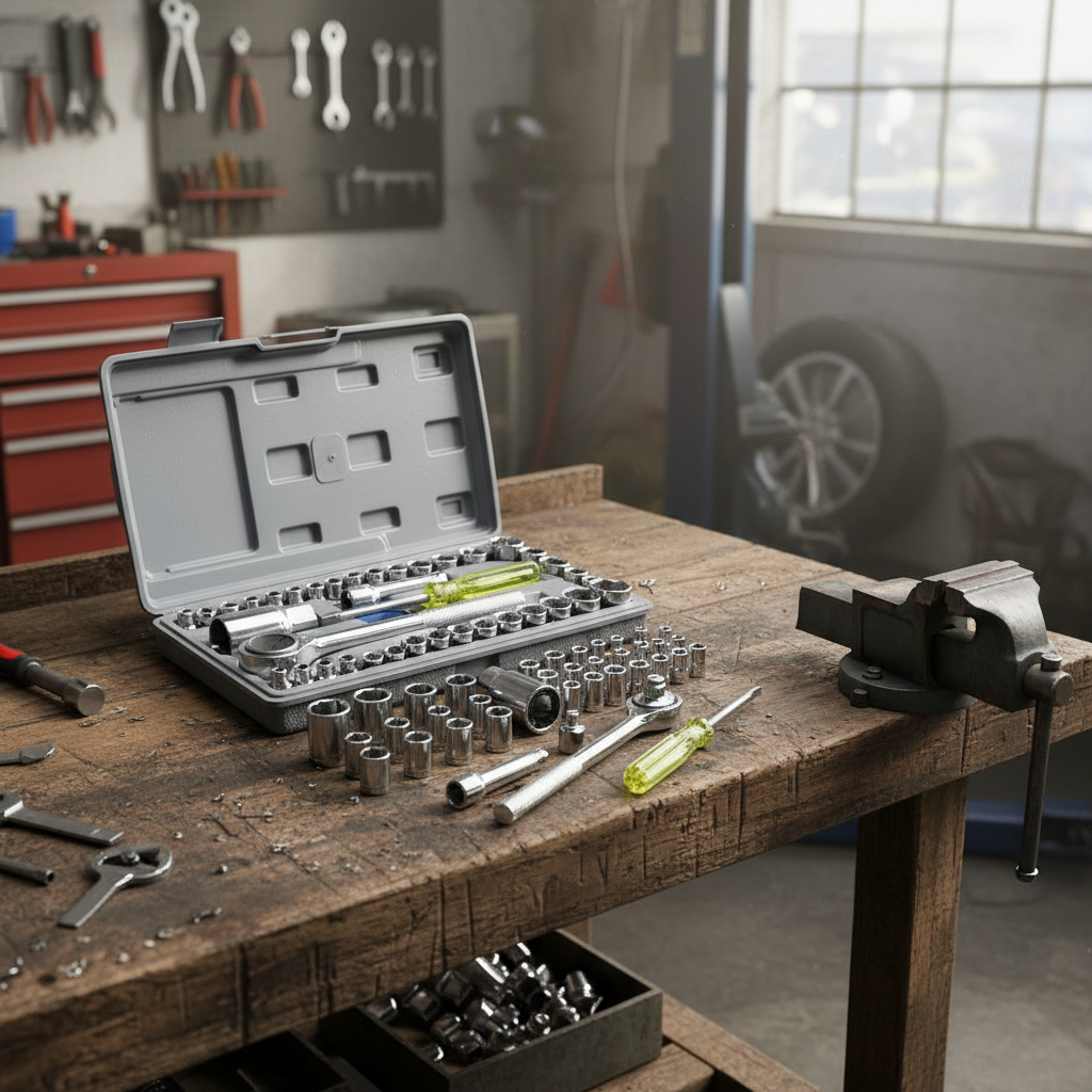 Jogo de Ferramentas 40 Peças com Soquetes – Maleta Cinza, Uso Automotivo e Doméstico