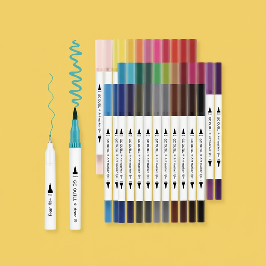 (Transparente) Conjunto de Caneta Colorir Desenhos Ponta Dupla 2 Traços 80 Unidades - Com maletinha