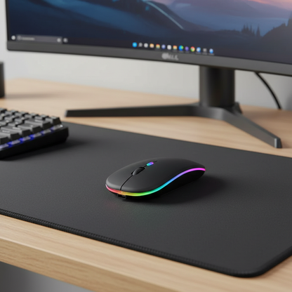 Mouse Recarregável Wireless Bluetooth 2.4GHz – LED RGB, 1600 DPI, Até 10m, Compatível com PC, Notebook e Mac