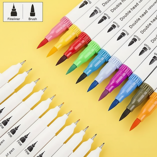 (Transparente) Conjunto de Caneta Colorir Desenhos Ponta Dupla 2 Traços 80 Unidades - Com maletinha