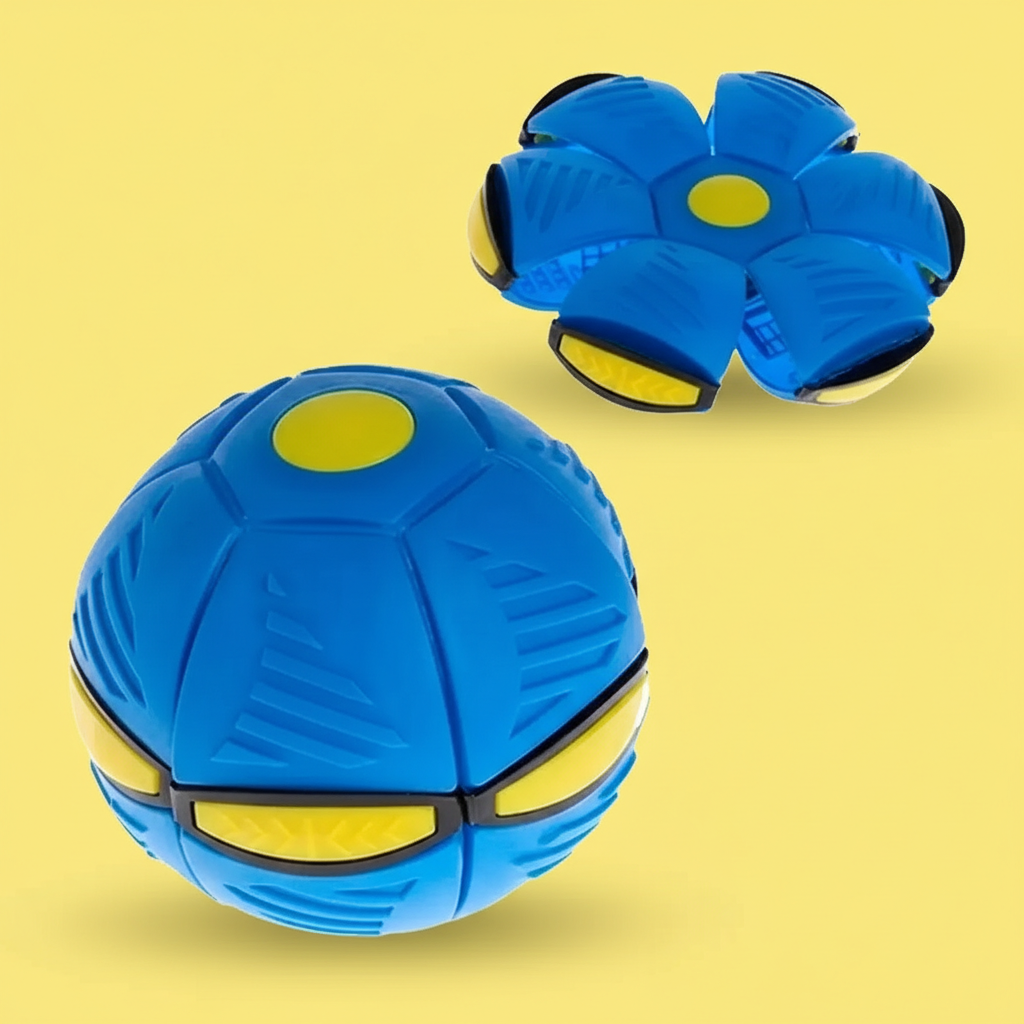 Bola Mágica Transformável com LED – Vira Disco Voador Arremessável para Pets e Crianças (Azul ou Verde)
