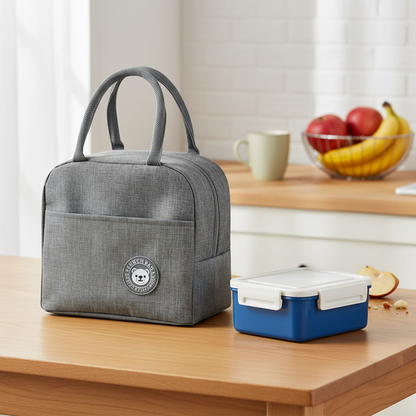 Bolsa Térmica Lancheira para Marmita – Cinza com Bolso Lateral