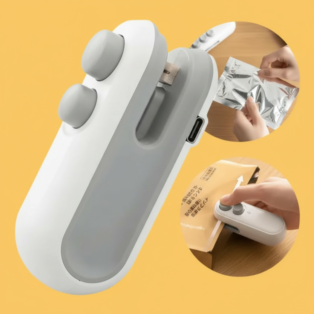 Mini Seladora Portátil para Sacos Plásticos – Azul, Branco ou Rosa