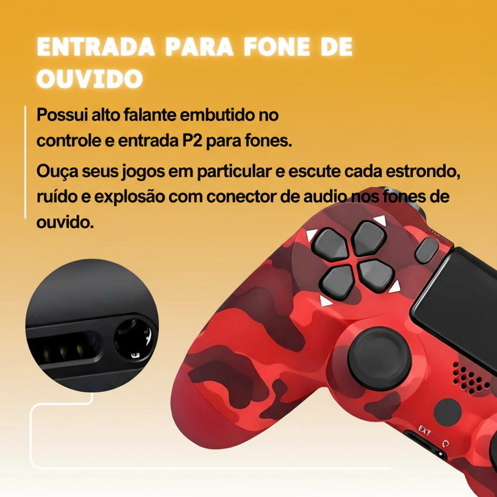 Controle Sem Fio para PS4 – Bluetooth, Vermelho Camuflado, Preciso e Confortável